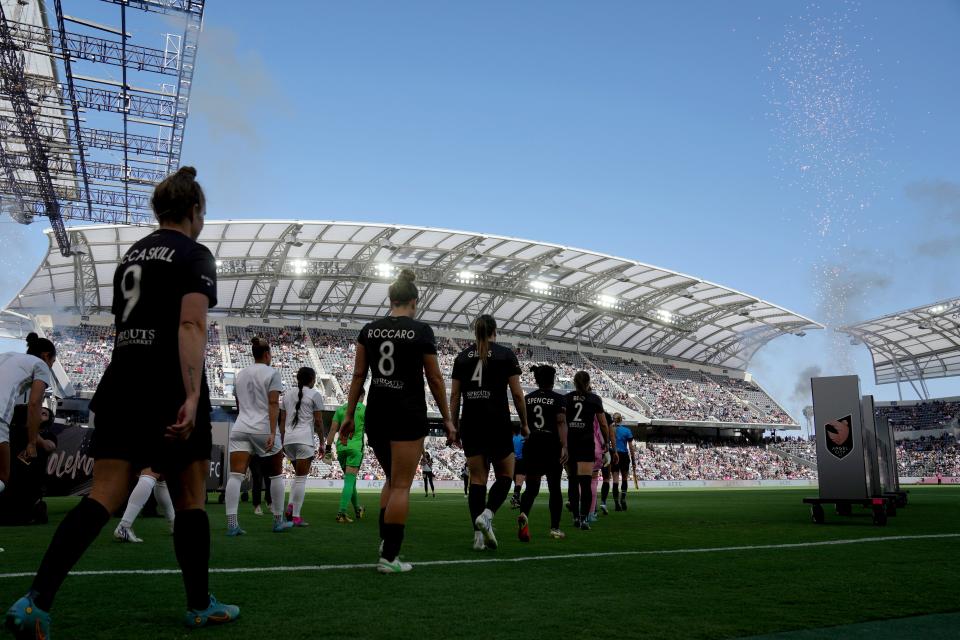 Angel City takes the field at its home stadium in Los Angeles.