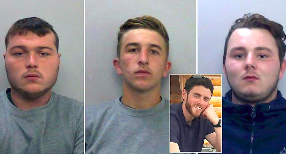 (Left to right) Henry Long, Jessie Cole and Albert Bowers were sentenced for the death of Andrew Harper (inset). (PA/Thames Valley Police)