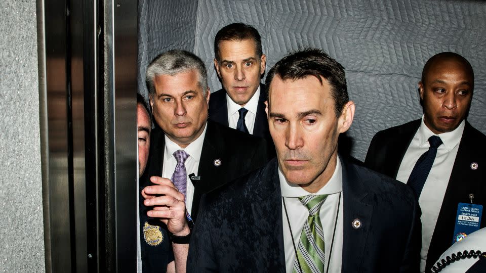 Hunter Biden, second from the left, arrives for a closed-door deposition before the House Committee on Oversight and Accountability and the House Judiciary Committee on February 28, 2024, in Washington, DC. - Samuel Corum/Getty Images