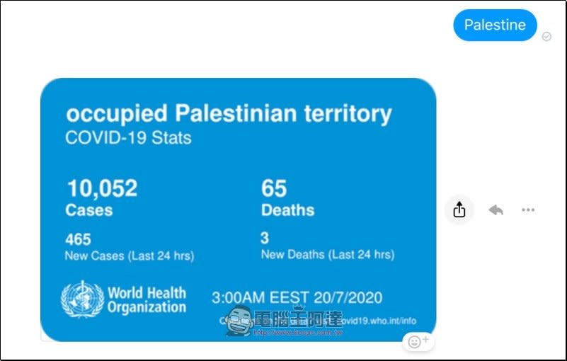 WHO 的 Messenger 聊天機器人選擇性失憶中，輸入台灣與香港反而查不到病例數據