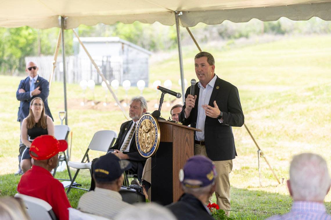 Kentucky State Rep. Matthew Koch speaks during a groundbreaking for a Solid Waste and Recycling Center in Paris, Ky., on Monday, April 29, 2024. The new facility will replace the current transfer station which was placed in a Black neighborhood in Paris in the 1960s. People in Paris have been working for years to move the transfer station out of the neighborhood. Ryan C. Hermens/rhermens@herald-leader.com