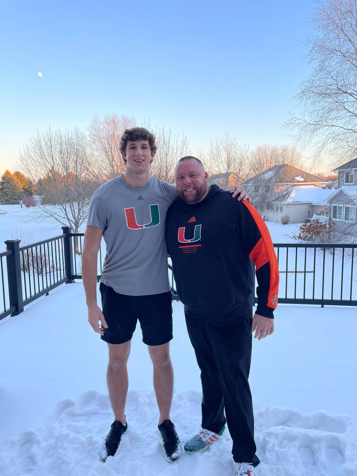 Tight end Jackson Carver with UM tight ends coach Stephen Field