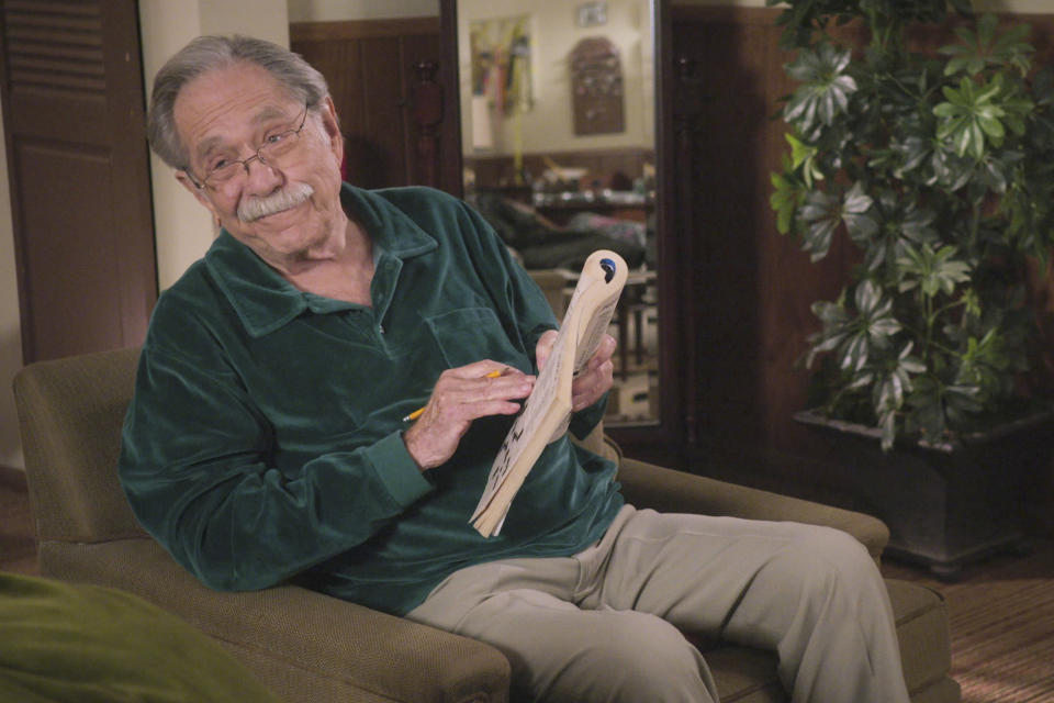 This image released by ABC shows George Segal in a scene from the comedy series, "The Goldbergs." Segal, the banjo player turned actor who was nominated for an Oscar for 1966's “Who’s Afraid of Virginia Woolf?,” and starred in the ABC sitcom “The Goldbergs,” died Tuesday, his wife said. He was 87. (ABC via AP)