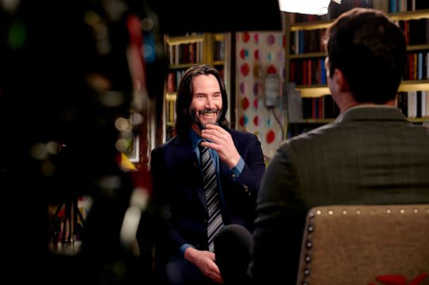 PHOTO: ABC News correspondent Will Reeve interviews actor Keanu Reeves in New York on Wednesday, March 15, 2023. The interview airs Monday, March 20, 2023 on ABC's 'Good Morning America.' (Gabby Jones/ABC)