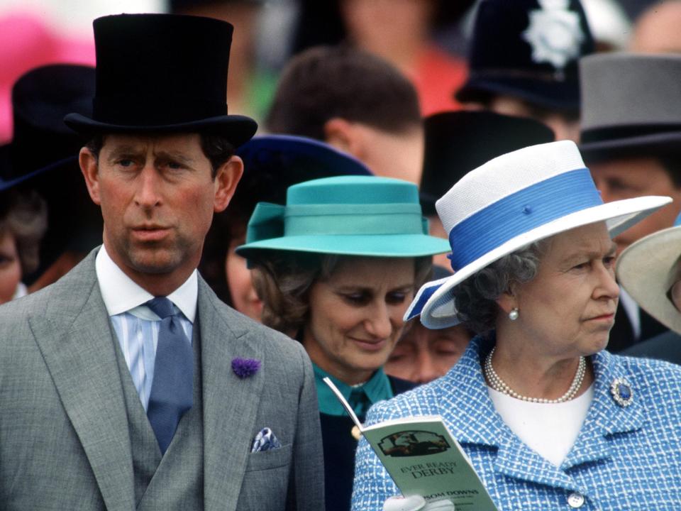 Prince Charles With The Queen At The Derby Races in 1993.