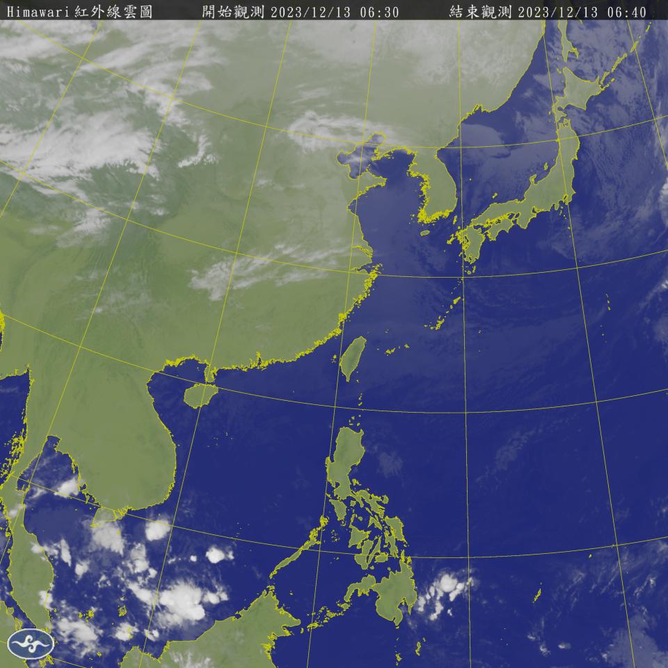 今天受東北季風影響，迎風面的大臺北山區、基隆北海岸及東半部地區有局部短暫雨，其他地區為多雲到晴。（圖：氣象署網站）