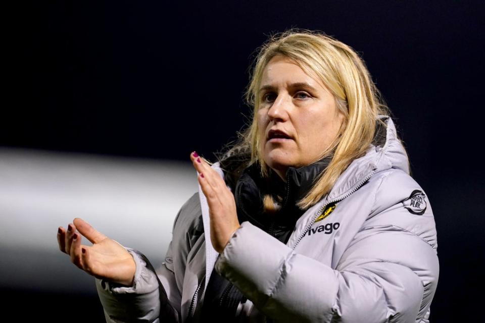 Emma Hayes says Chelsea have to win all of their remaining WSL games this season to win the title (John Walton/PA) (PA Wire)