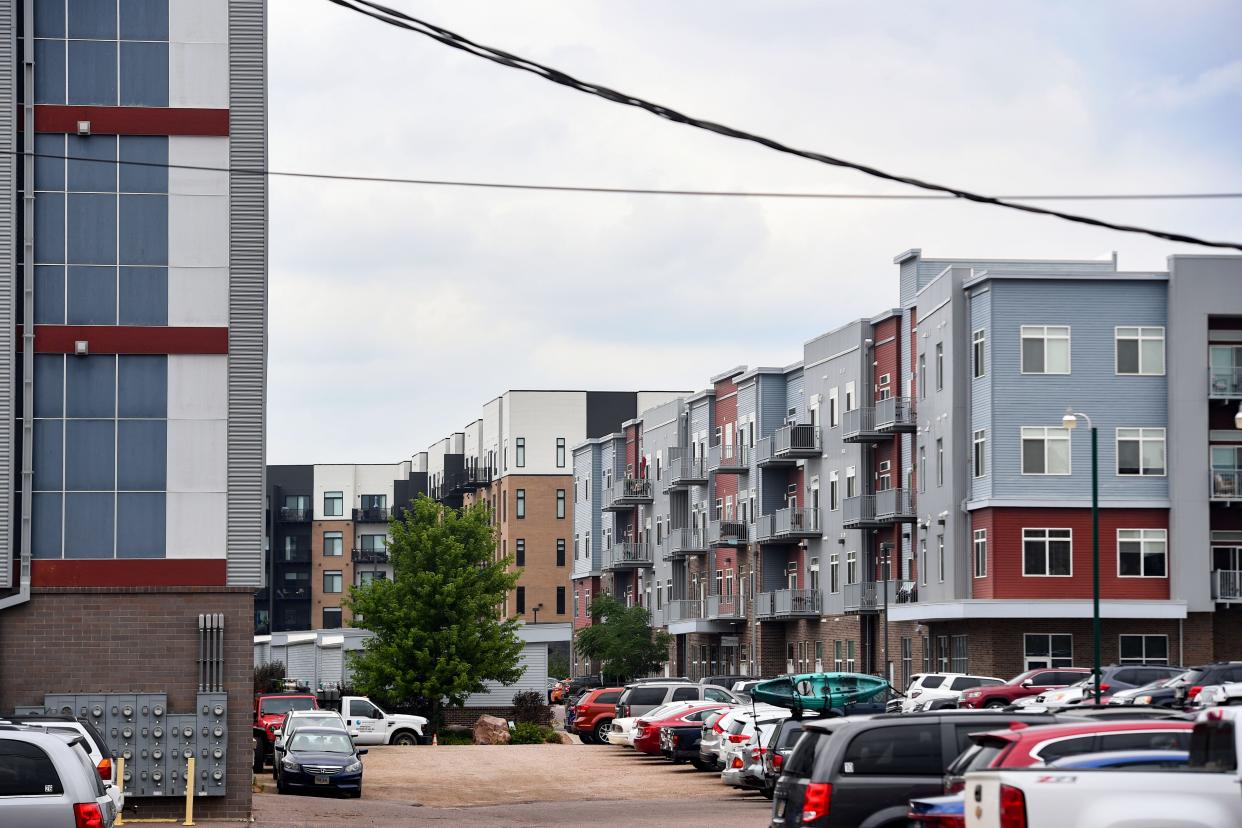 Apartments in the Phillips Avenue Lofts line the street on Wednesday, July 7, 2021, in downtown Sioux Falls.