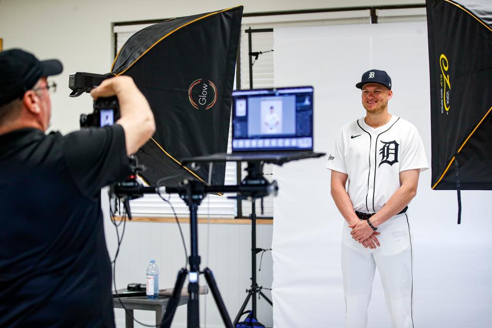Detroit Tigers outfielder Parker Meadows during picture day at TigerTown in Lakeland, Fla. on Friday, Feb. 23, 2024.