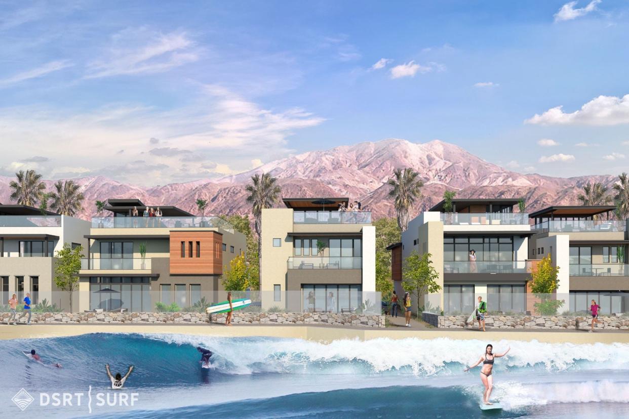 A rendering of the DSRT Surf resort planned for Palm Desert, which will include a 5.5-acre surf lagoon.