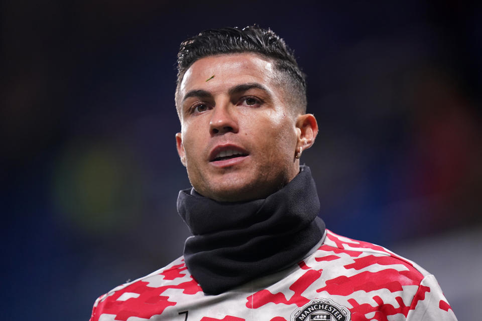 Seen here, Manchester United's Cristiano Ronaldo warms up before a match against Chelsea.