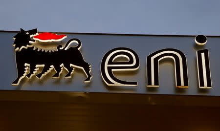 The logo of Italian Eni energy company is seen at a Agip gas station in Lugano, Switzerland June 3, 2016. REUTERS/Arnd Wiegmann