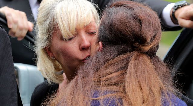 Lisa Roussos, the mother of Saffie Rousso, greets a well-wisher. Source: Getty Images