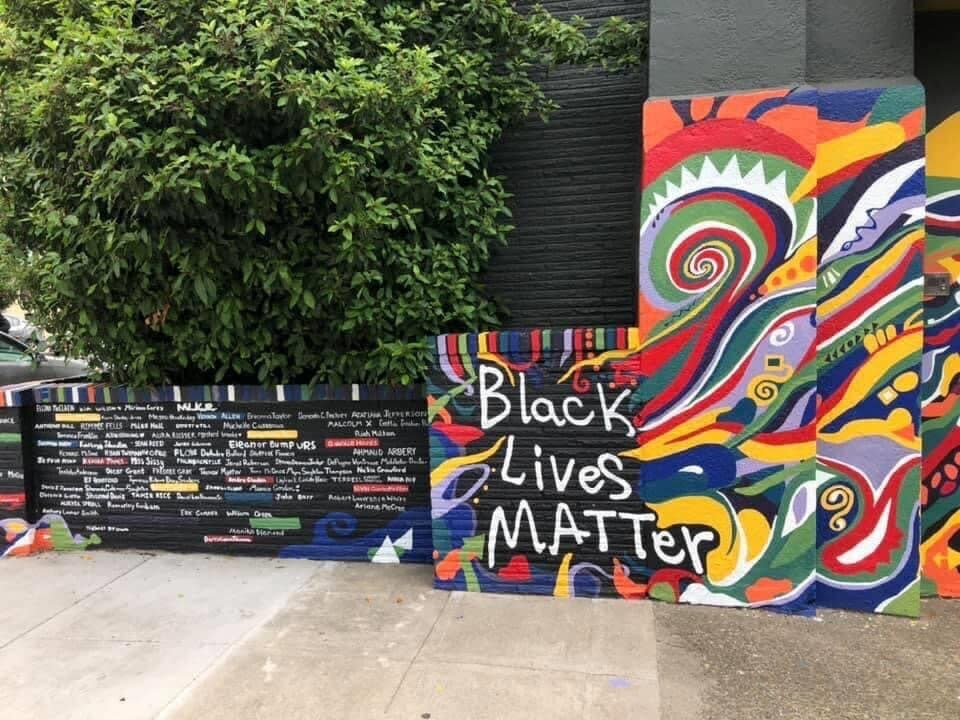 The mural includes the names of Martin Luther King Jr., <a href="https://www.huffpost.com/entry/story-emmett-till-murder-under-threat_n_5ddda083e4b0913e6f756a46" target="_blank" rel="noopener noreferrer">Emmett Till</a> and <a href="https://www.huffpost.com/topic/breonna-taylor" target="_blank" rel="noopener noreferrer">Breonna Taylor.</a> Colored bricks are reserved for the names of people from Portland. (Photo: Image courtesy of Michelle Jones)