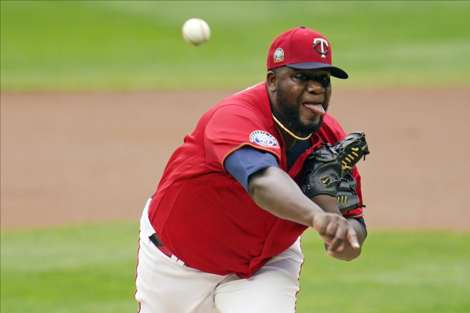 Minnesota Twins pitcher Michael Pineda throws against the Detroit Tigers in the first inning of a baseball game Monday, Sept. 7, 2020, in Minneapolis. (AP Photo/Jim Mone)