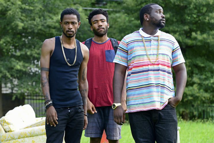 Lakeith Standfield as Darius, Donald Glover as Earnest Marks, Brian Tyree Henry as Alfred Miles (Credit: Guy D'Alema/FX)