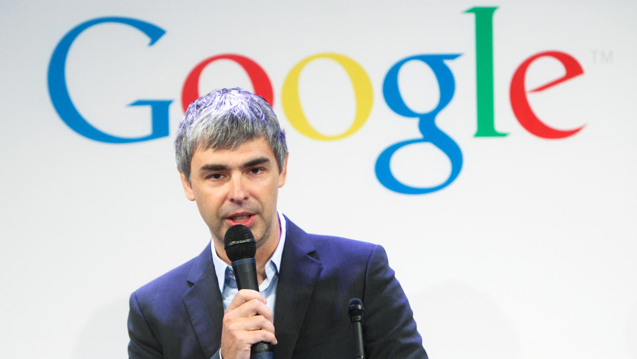 Mandatory Credit: Photo by Seth Wenig/AP/REX/Shutterstock (5960530p)Larry Page Google CEO Larry Page speaks at a news conference at the Google offices in New York, .