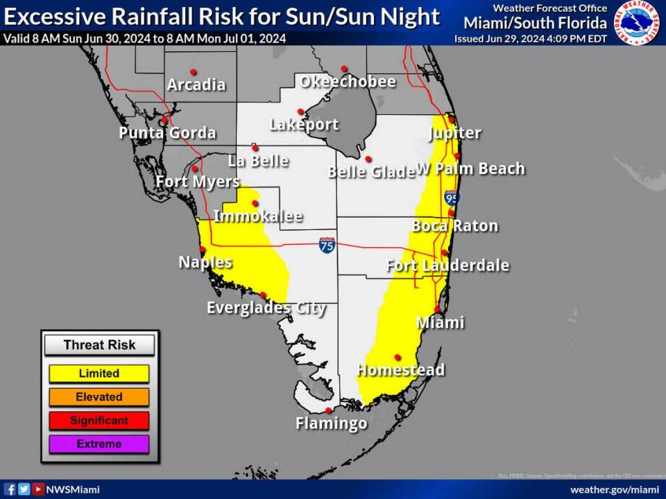 The National Weather Service forecasts a limited risk of excessive rainfall in Fort Lauderdale. This means there could be ponding of water in streets and poorly drained areas.