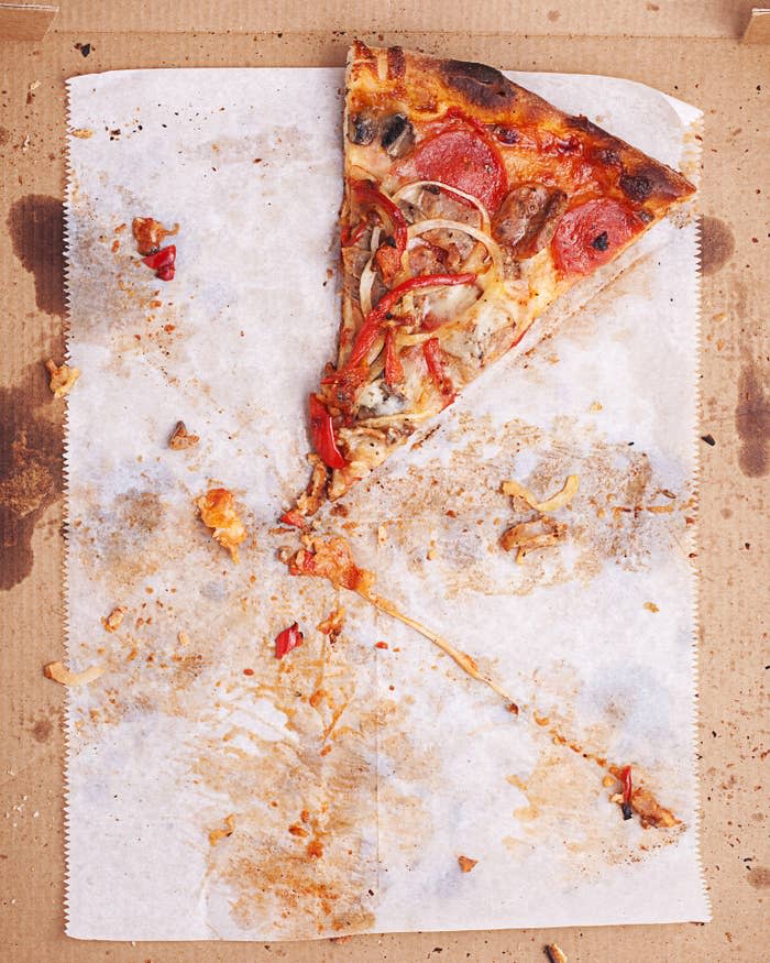 A slice of leftover pizza