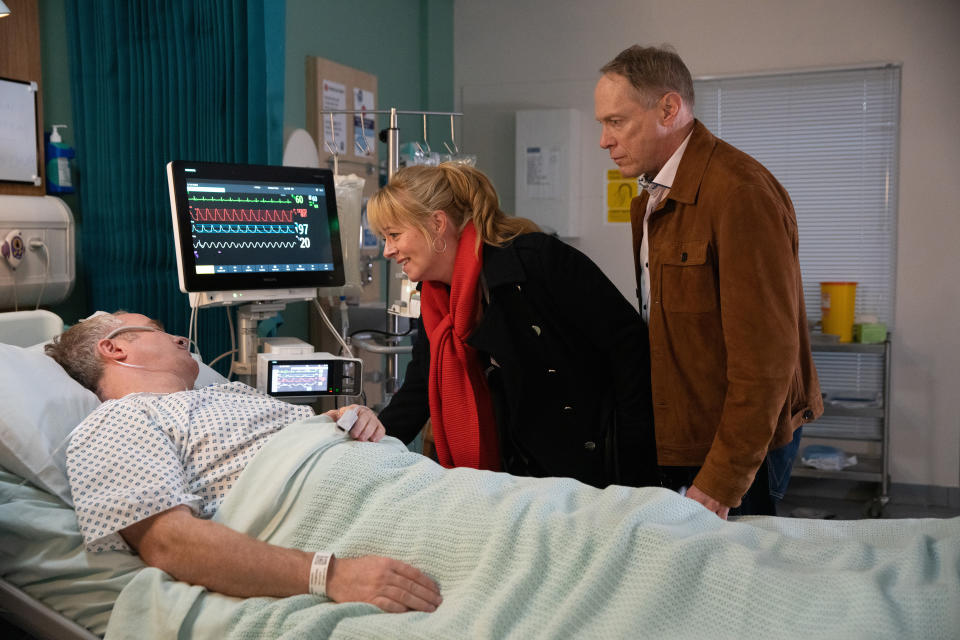 FROM ITV

STRICT EMBARGO - No Use Before Saturday 10th December 2022

Coronation Street - Ep 1084041

Monday 2nd January 2023

Jenny Connor [SALLY-ANN MATTHEWS] and Stephen Reid [TODD BOYCE] visit Teddy [GRANT BURGIN] in hospital to find him still unconscious, but when Teddy suddenly opens his eyes, Stephenâ€™s mounting panic is evident. What will Teddy say?  

Picture contact - David.crook@itv.com

Photographer - Danielle Baguley

This photograph is (C) ITV Plc and can only be reproduced for editorial purposes directly in connection with the programme or event mentioned above, or ITV plc. Once made available by ITV plc Picture Desk, this photograph can be reproduced once only up until the transmission [TX] date and no reproduction fee will be charged. Any subsequent usage may incur a fee. This photograph must not be manipulated [excluding basic cropping] in a manner which alters the visual appearance of the person photographed deemed detrimental or inappropriate by ITV plc Picture Desk. This photograph must not be syndicated to any other company, publication or website, or permanently archived, without the express written permission of ITV Picture Desk. Full Terms and conditions are available on  www.itv.com/presscentre/itvpictures/terms
