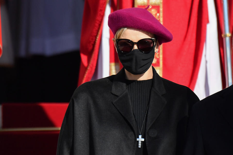 Princess Charlene of Monaco attends the Sainte Devote Ceremony at the Monaco Cathedral on January 27, 2021 in Monaco, Monaco. Sainte devote is the patron saint of The Principality Of Monaco and France's Mediterranean Corsica island (Photo by Stephane Cardinale - Corbis/Corbis via Getty Images)