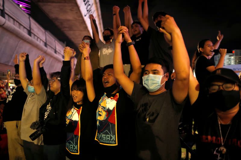 Thai protesters demand the release of activist leaders, in Bangkok