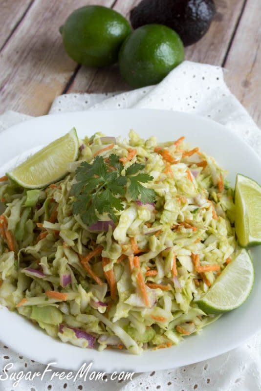<p>Sugar Free Mom</p><p>Forget the mayo and try this easy, bright avocado coleslaw! </p><p><a href="http://www.sugarfreemom.com/recipes/mayo-free-avocado-coleslaw/" rel="nofollow noopener" target="_blank" data-ylk="slk:Get the recipe!;elm:context_link;itc:0;sec:content-canvas" class="link rapid-noclick-resp">Get the recipe!</a></p>