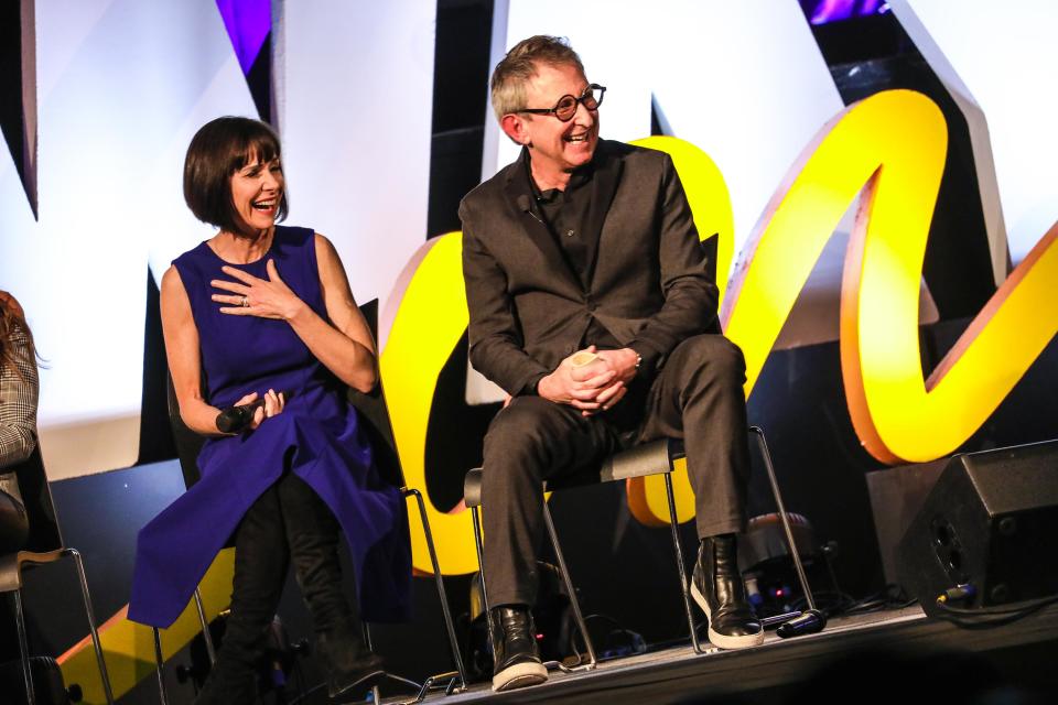 Susan Egan and Disney Theatrical Group president Thomas Schumacher