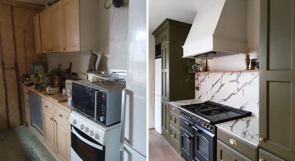 Louise Horton, 35, and her husband, Peter, 37, estimate they saved £20K after buying a second-hand kitchen on Facebook market place for £50. (Louise Horton/SWNS)