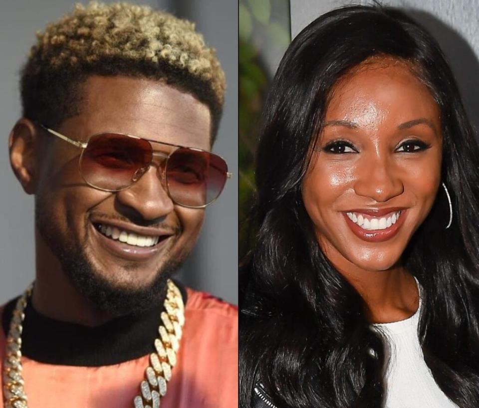 Usher (left, Photo by Chris Pizzello/Invision/AP, File) and Maria Taylor (right, Photo by Steve Jennings/Getty Images for ESPN)