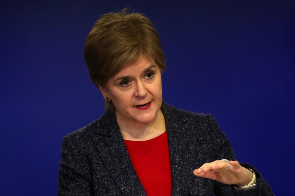 Scotland's First Minister Nicola Sturgeon makes a statement on th National Health Service (NHS), in Edinburgh, on January 9, 2023. (Photo by RUSSELL CHEYNE / POOL / AFP) (Photo by RUSSELL CHEYNE/POOL/AFP via Getty Images)