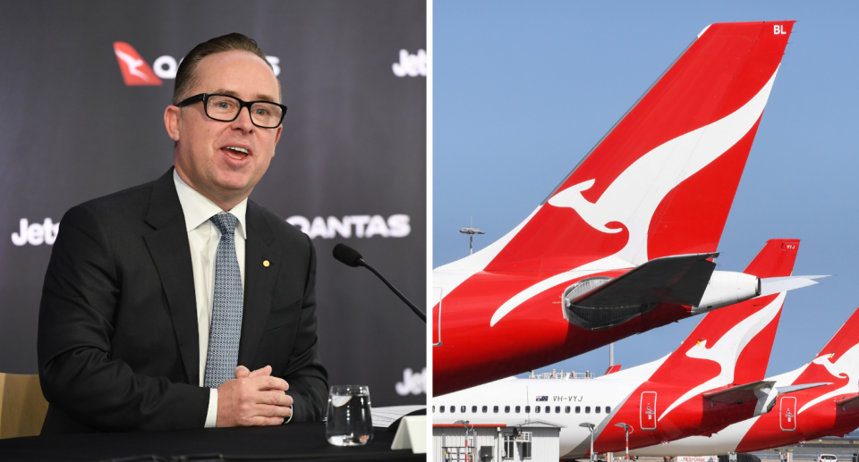 Composite image of Qantas CEO Alan Joyce and Qantas planes.