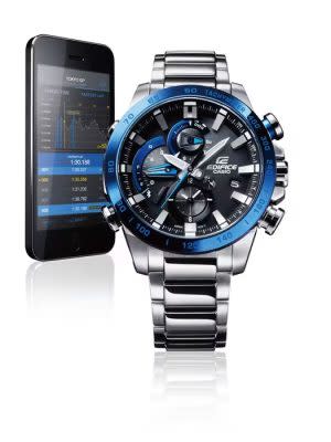 casio upscale edfice blue and silver watch with phone app