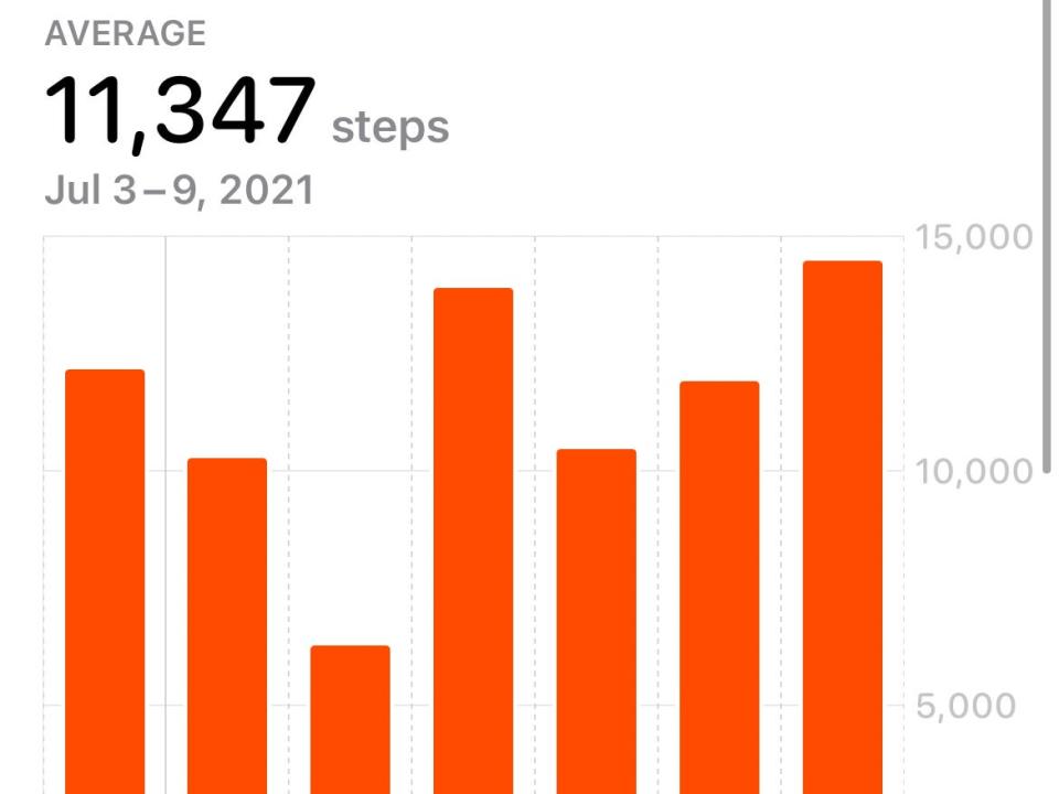 A screenshot of my steps during the week of the cruise.