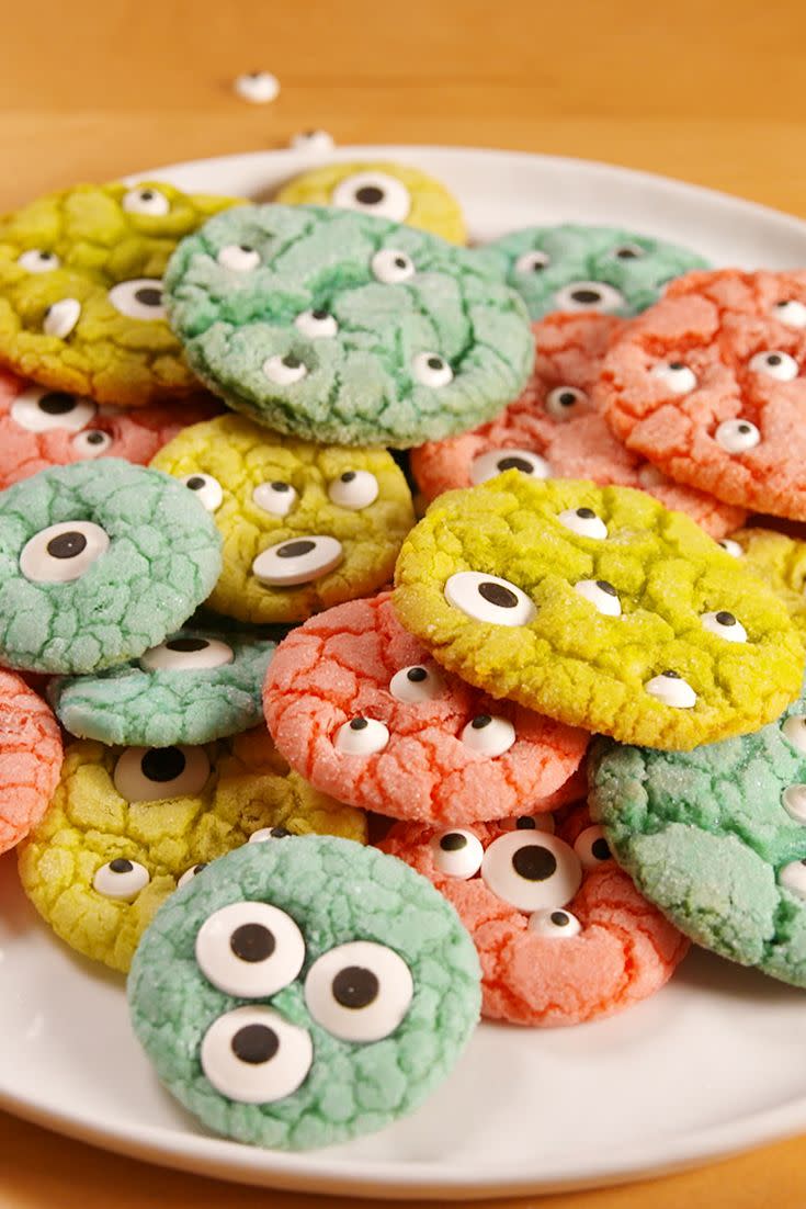 <p>They'll be a graveyard smash.</p><p>Get the recipe from <a href="https://www.delish.com/cooking/recipe-ideas/recipes/a54348/monster-cookies-recipe/" rel="nofollow noopener" target="_blank" data-ylk="slk:Delish;elm:context_link;itc:0;sec:content-canvas" class="link ">Delish</a>. </p>
