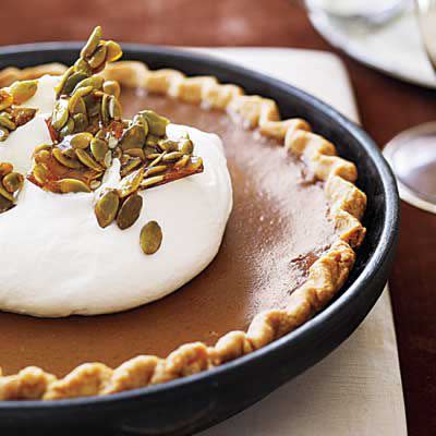 Pumpkin Pie with Maple Whipped Cream and Pumpkin-Seed Brittle