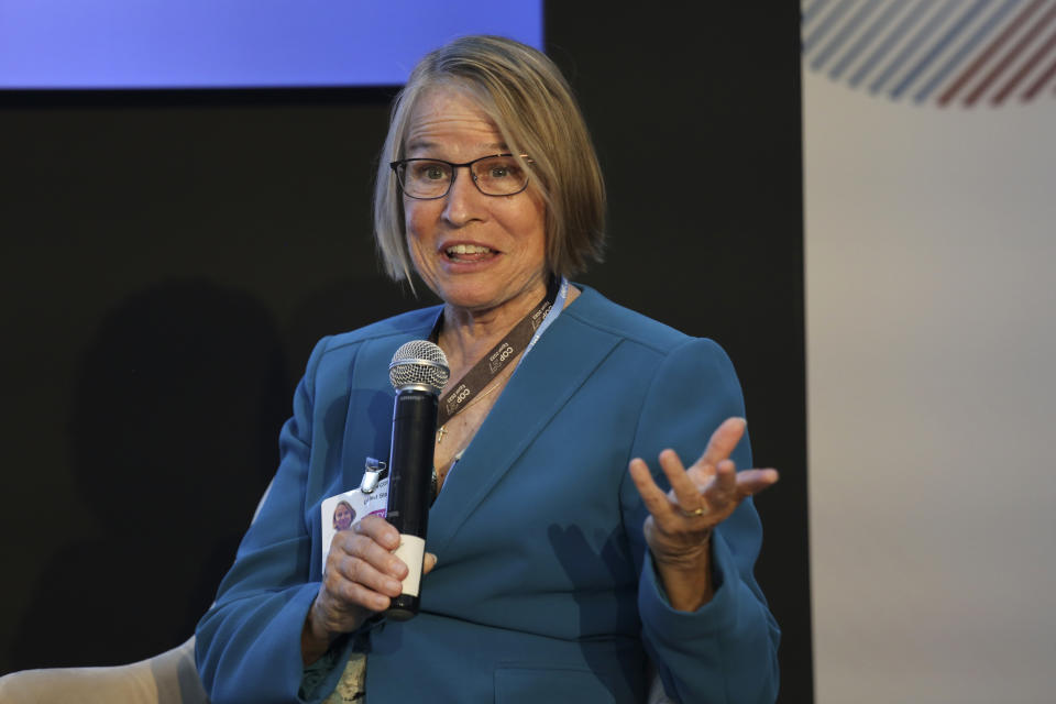 FILE - Rep. Mariannette Miller-Meeks, R-Iowa, attends a panel discussion in the U.S. Pavilion at the COP27 U.N. Climate Summit, in Sharm el-Sheikh, Egypt, Nov. 11, 2022. House Republicans are touting their debt limit package as a first step toward fiscal restraint. They say it's past time for Congress to reduce the swelling deficits that they say are threatening the fiscal health of the country. But a group of Midwestern Republicans went to Speaker Kevin McCarthy's office this week on a mission to preserve billions of dollars in federal support for biofuels and ethanol.(AP Photo/Thomas Hartwell, File)