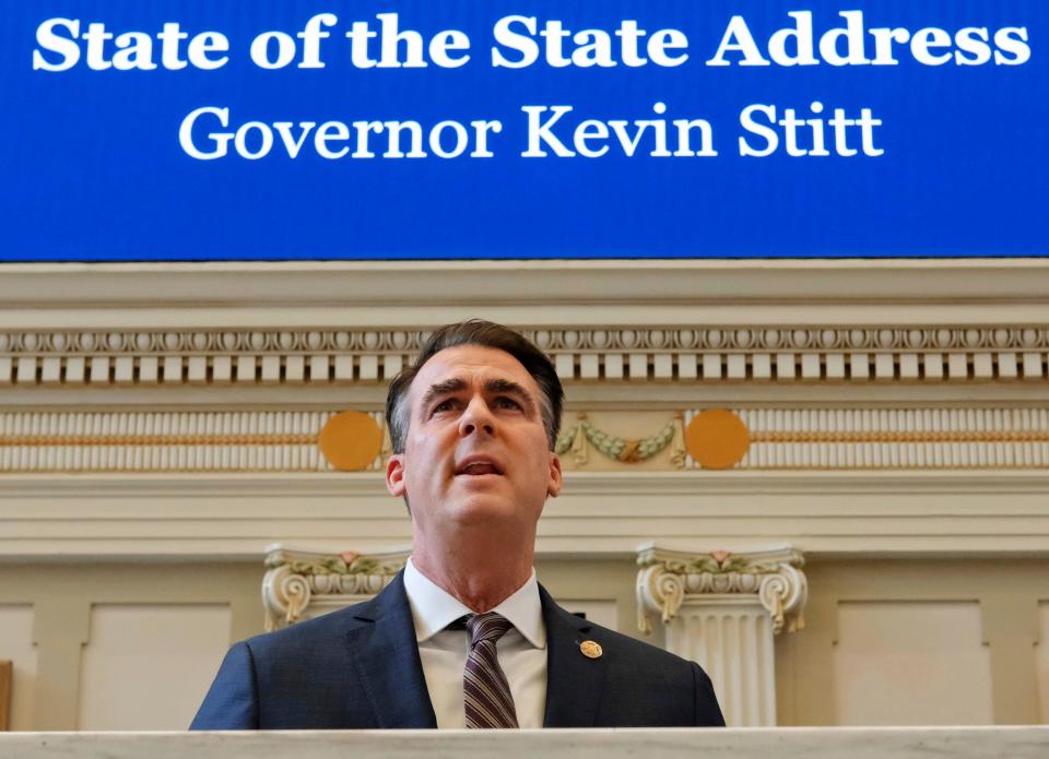 Gov. Kevin Stitt presents his State of the State address on Feb. 5 to the joint session on the first day of the Oklahoma Legislature.