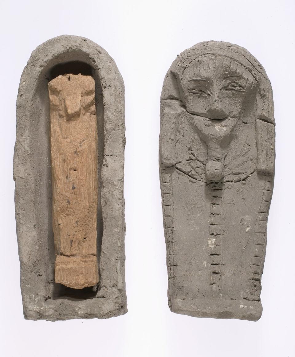 <em>Shabti</em> en forma de palito con su ataúd. Tebas, dinastías XVII-XVIII (hacia 1580–1479 a.e.c). <a href="https://www.metmuseum.org/art/collection/search/552366" rel="nofollow noopener" target="_blank" data-ylk="slk:Metropolitan Museum of Art, Nueva York;elm:context_link;itc:0;sec:content-canvas" class="link ">Metropolitan Museum of Art, Nueva York</a>