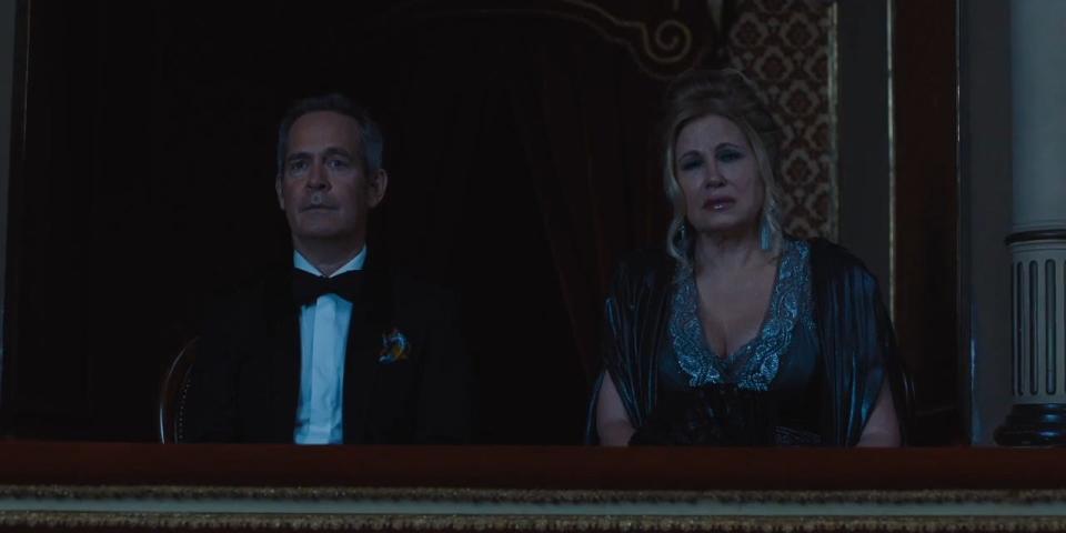 Tanya (Jennifer Coolidge) and Quentin (Tom Hollander) watch "Madama Butterfly" in episode five.