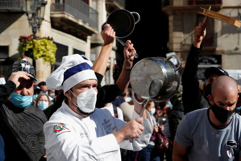 Members of the hospitality sector hold protest in Barcelona