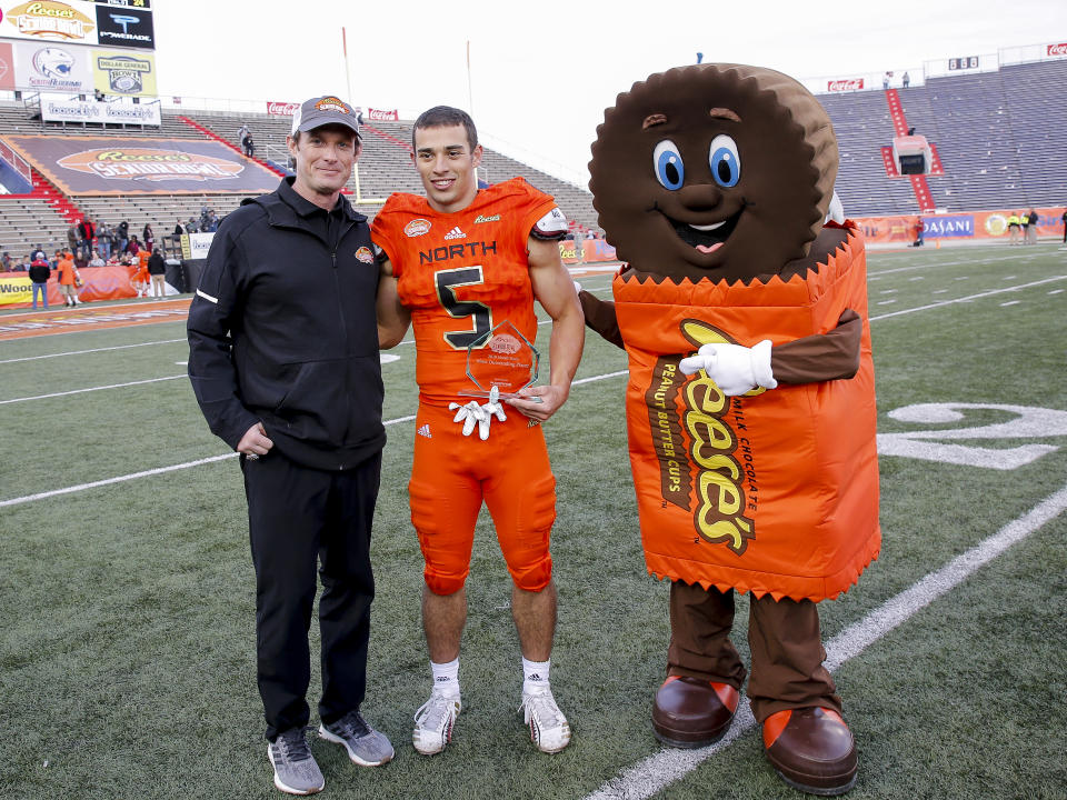 Senior Bowl executive director Jim Nagy (left) says his event will go on as planned, even if this year will be different for obvious reasons. (Photo by Don Juan Moore/Getty Images)