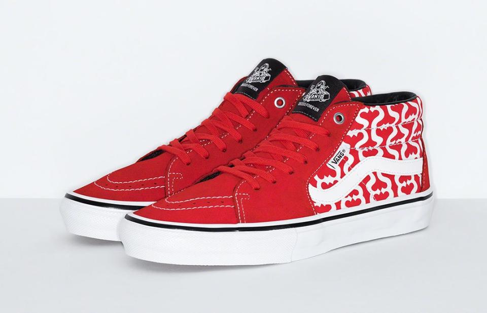 The Supreme x Vans Skate Grosso Mid in red. - Credit: Courtesy of Supreme