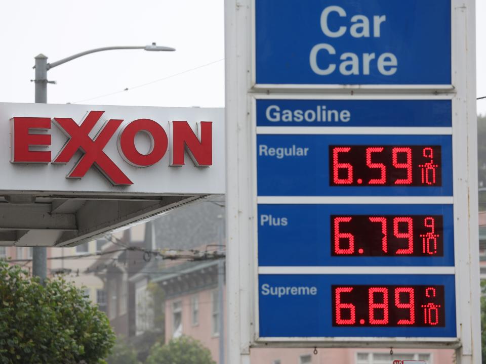 Gas prices are displayed at an Exxon gas station on July 5 in San Francisco, California.