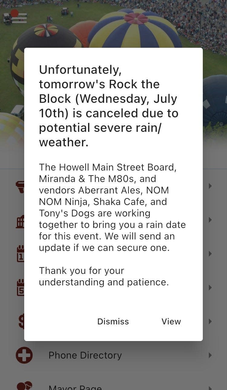 A push notification informed residents Rock the Block on Wednesday, July 10, was canceled due to severe weather caused by Hurricane Beryl.