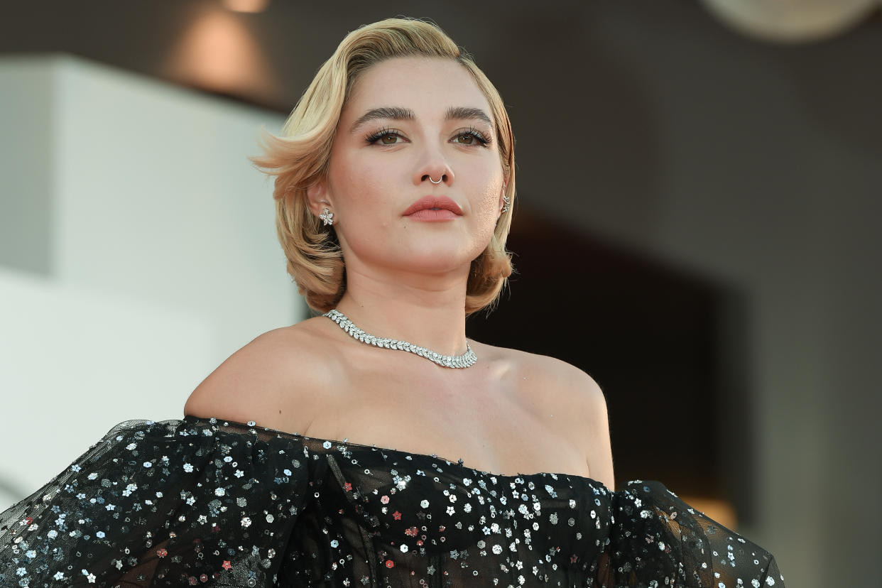 English actress Florence Pugh at the 79 Venice International Film Festival 2022. Don't Worry Darling Red Carpet. Venice (Italy), September 5th, 2022 (Photo by Marilla Sicilia/Archivio Marilla Sicilia/Mondadori Portfolio via Getty Images)