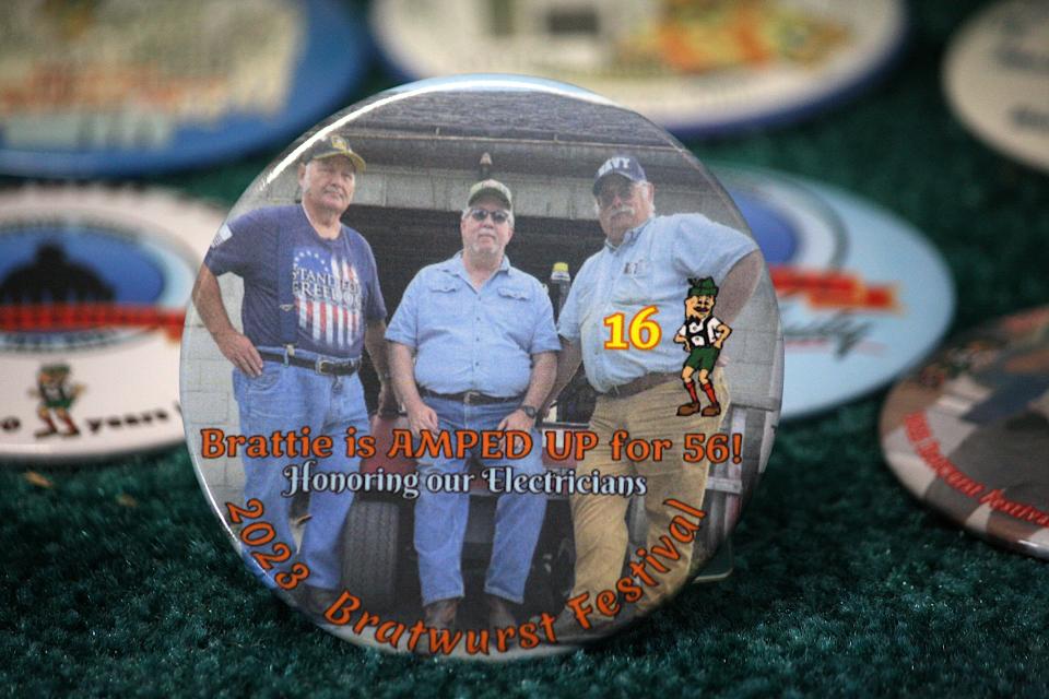 Visitors can purchase buttons designed special for the 2023 Bucyrus Bratwurst Festival.