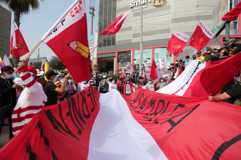 Candidate for presidency of Peru Castillo presents his government plan, in Lima