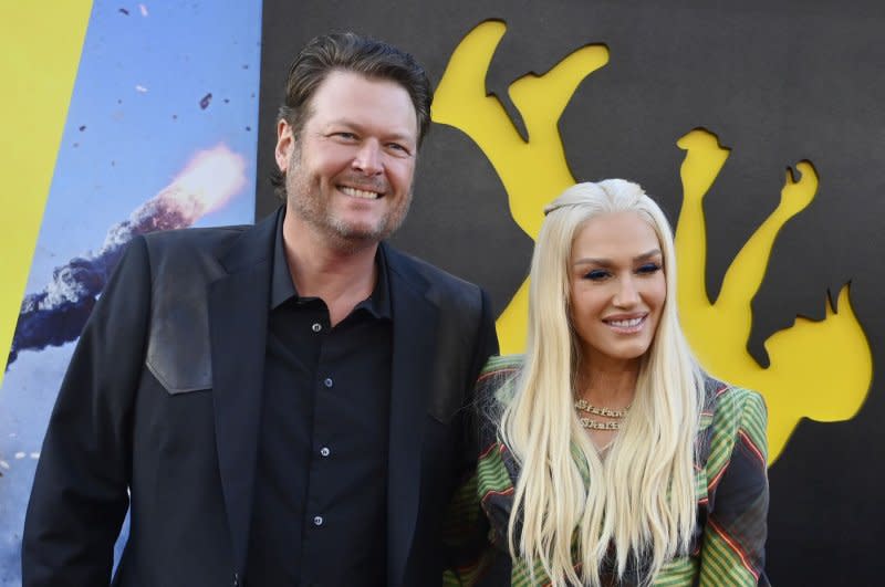 Blake Shelton (L) and Gwen Stefani attend the Los Angeles premiere of "The Fall Guy" in April. File Photo by Jim Ruymen/UPI