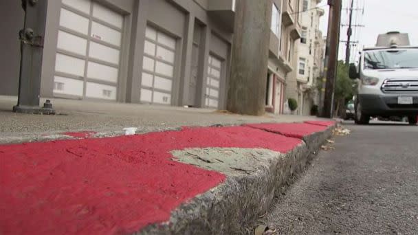 PHOTO: A bare spot remains on the curb where Jeff and Desiree Jolly were parked when they received a ticket after curb was repainted while their car was parked in San Francisco, July 26, 2022.  (KGO)